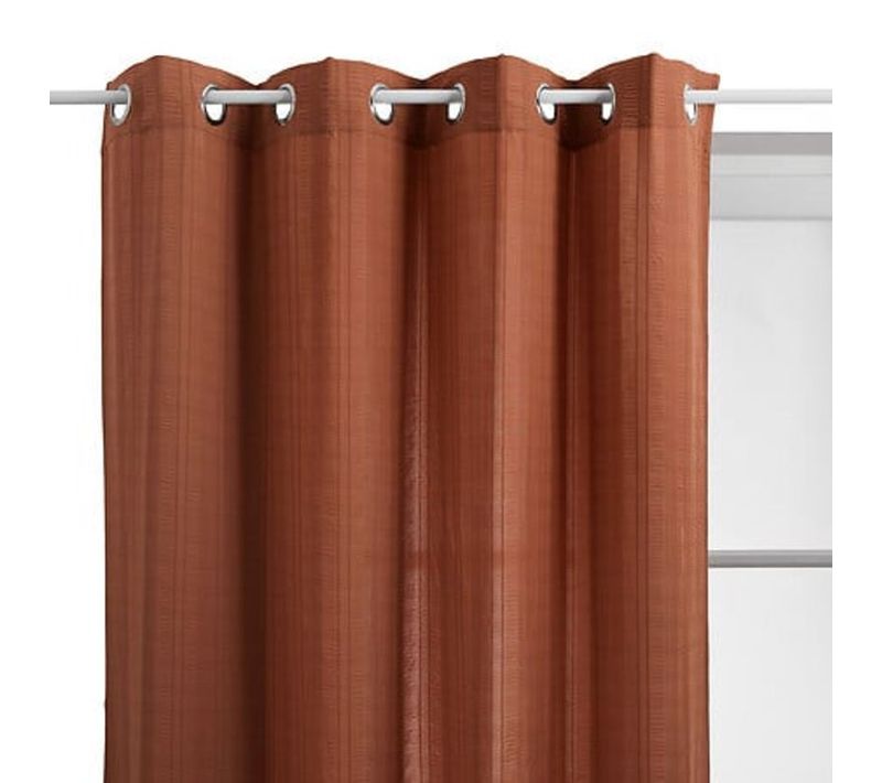 Voilage "noa" Motif Rayures Plissées Tamisant 140 X 240 Cm - Terracotta - 140x240 Cm