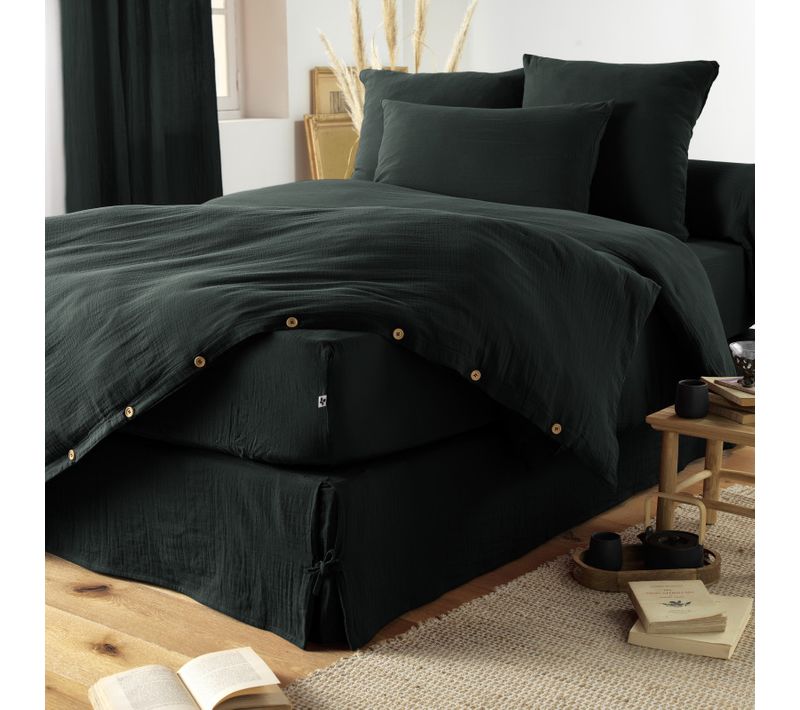 Drap Housse "gaïa" "gaze De Coton" - Sapin - 140x190 Cm