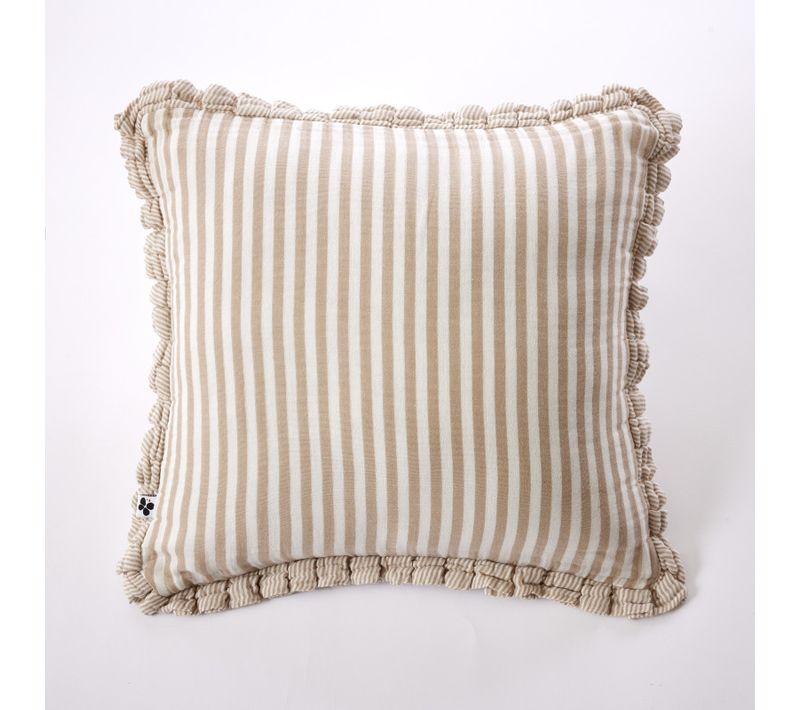 Coussin Déhoussable Réversible "romie Ficelle" Gaze De Coton Tissé Teint - Marron - 45x45 Cm