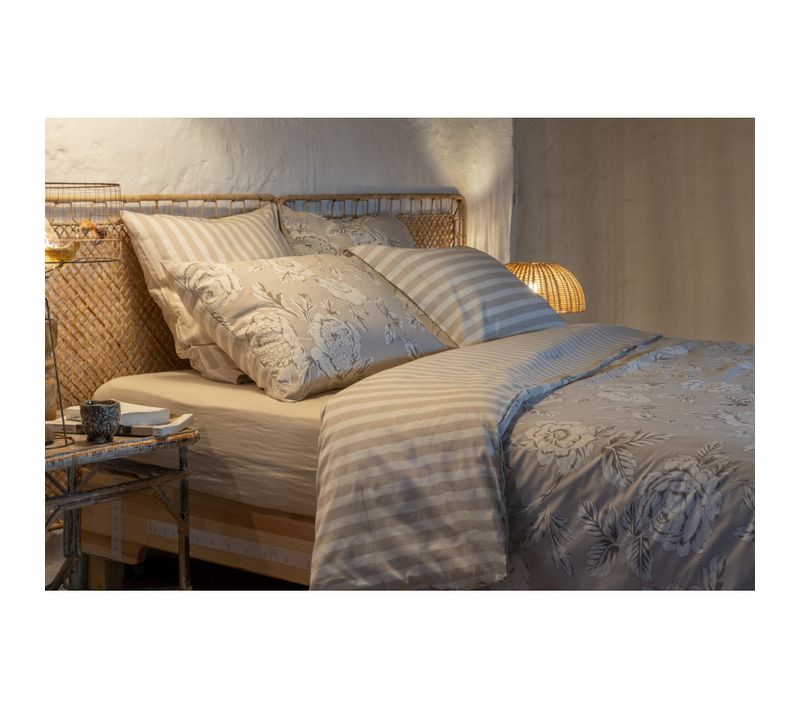 Housse De Couette "nora/tamara/java" Réversible 100% Coton / 57 Fils/cm² - Taupe - 240x220 Cm