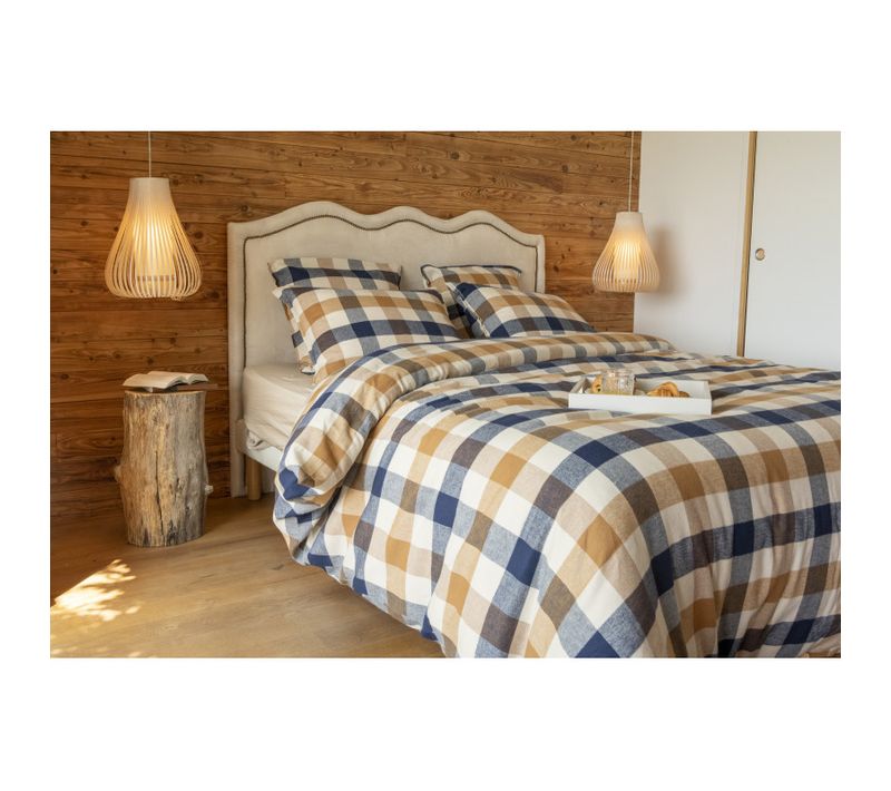 Housse De Couette "basile" Flanelle De Coton Tissée Teinte - Bleu - 240x220 Cm