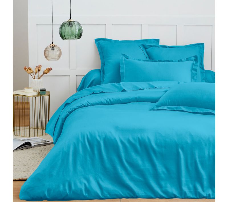 Parure De Draps 4 Pièces "premium" Pour Lit 140 X 190 Cm Cyan - Bleu Clair - 140x190 Cm