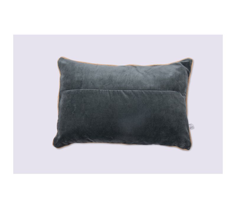 Coussin Déhoussable Finition Galon 40 X 60 Cm "césar" Velours De Coton - Gris - 40x60 Cm