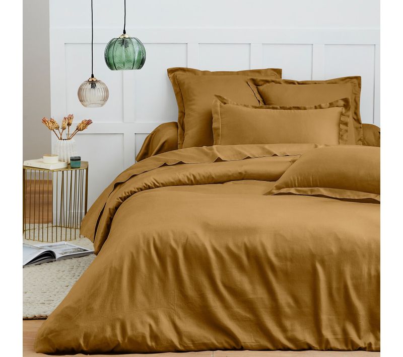 Parure De Draps 4 Pièces "premium" Pour Lit 140 X 190 Cm Caramel - Marron Clair - 140x190 Cm