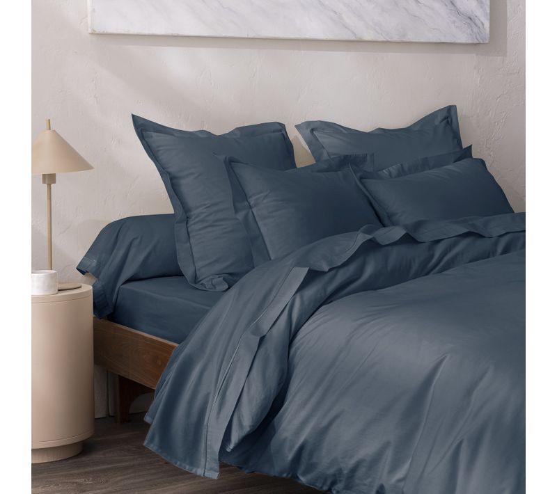 Parure De Draps 4 Pièces Percale De Coton Peigné "julian" Pour Lit 140 X 190 Cm