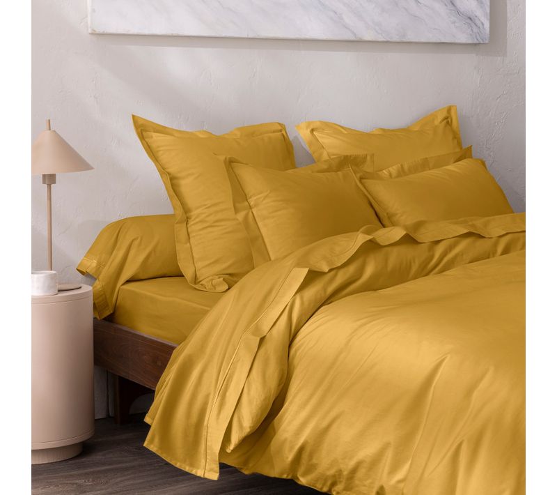 Parure De Draps 4 Pièces Percale De Coton Peigné "julian" Pour Lit 140 X 190 Cm