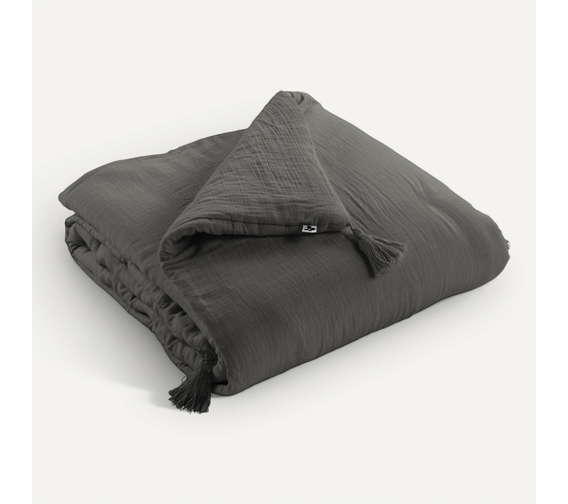édredon 150 X 150 Cm – Double Gaze De Coton – Granit