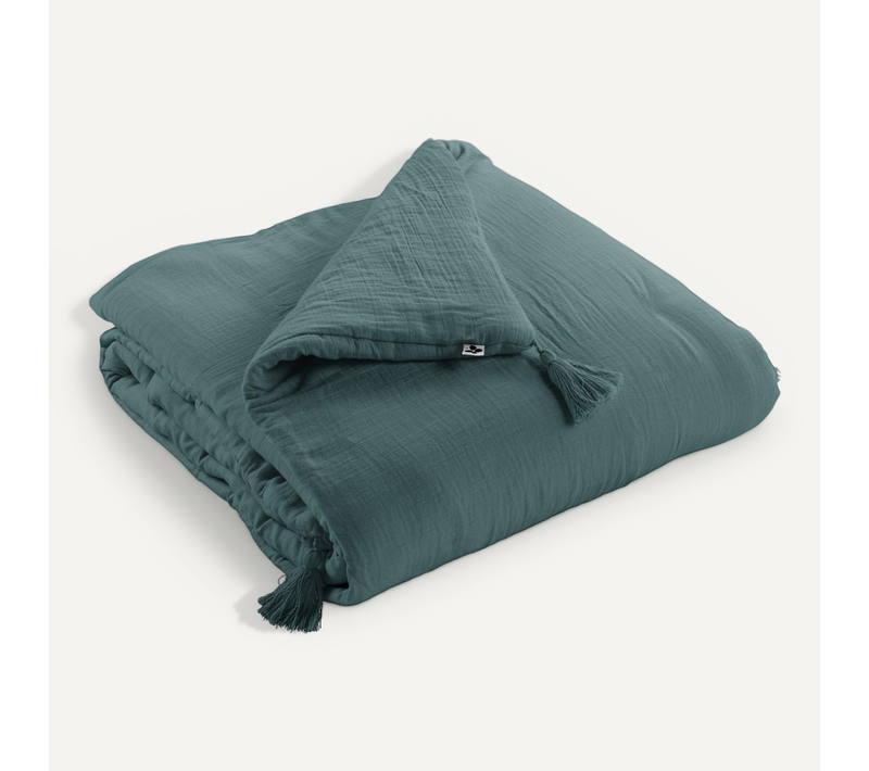 édredon 150 X 150 Cm – Double Gaze De Coton – Bleu Canard