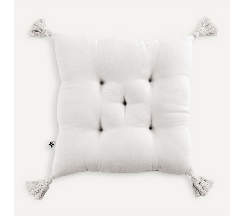 Assise Matelassée 5 Points Avec Pompons Gaze De Coton 40 X 40 Cm Chantilly Blanc