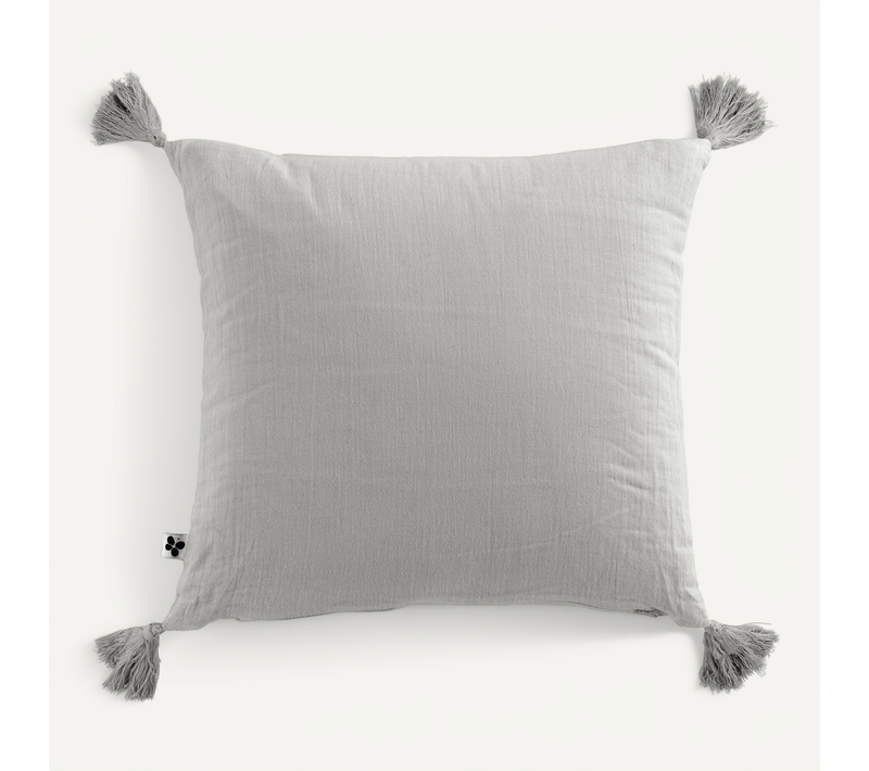Coussin Déhoussable Avec Pompons Gaze De Coton 40 X 40 Cm Nuage Gris