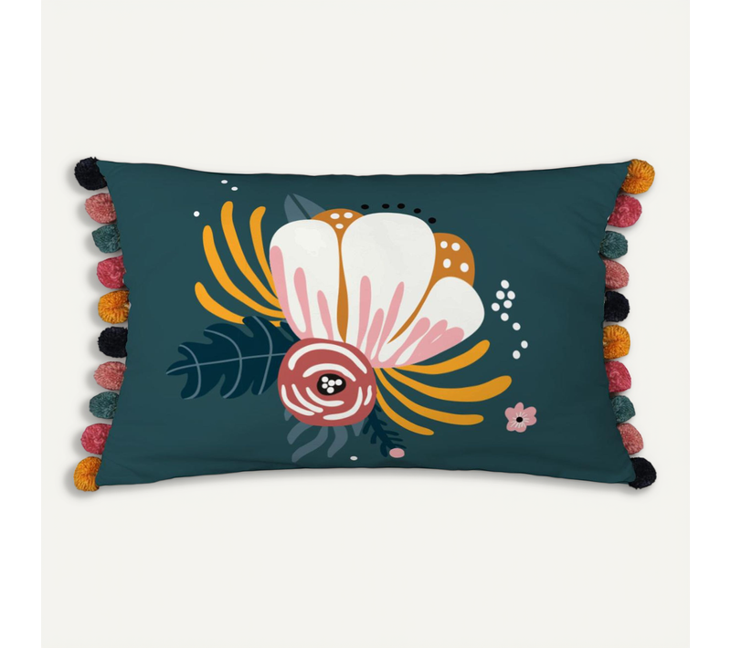 Coussin Déhoussable Avec Pompons 30 X 50 Cm Champetre