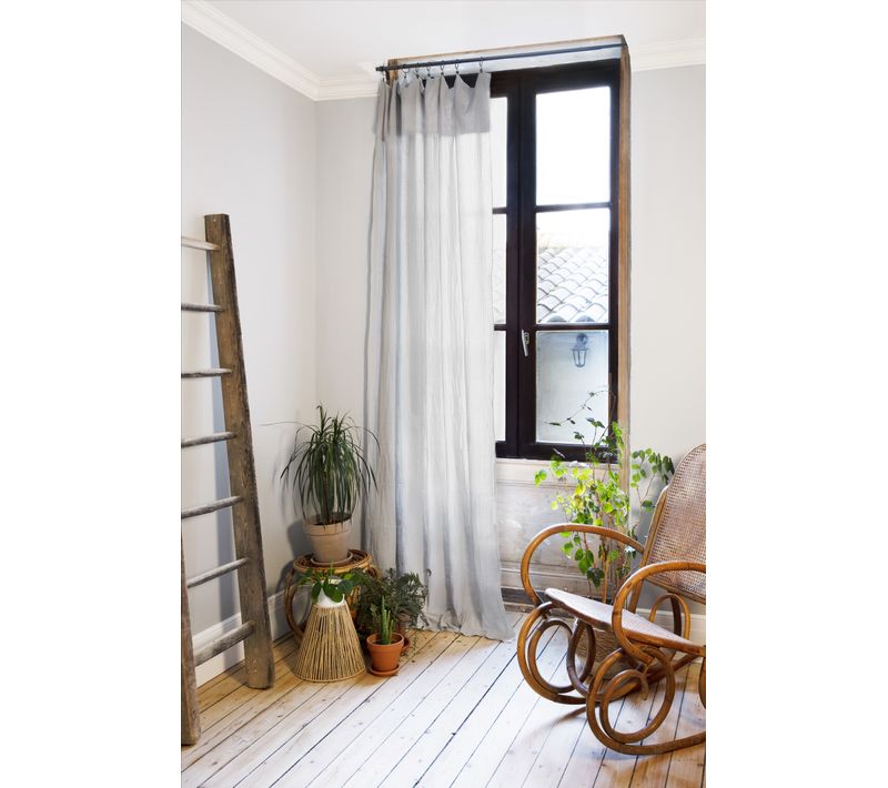 Rideau Ajustable + 8 Anneaux Pince Gaze De Coton 140 X 300 Cm Gris Clair