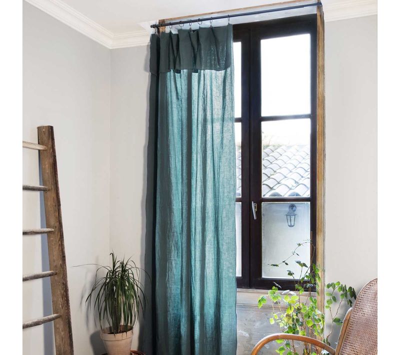 Rideau Ajustable + 8 Anneaux Pince – Gaze De Coton – 140 X 300 Cm – Bleu Canard – Gaïa