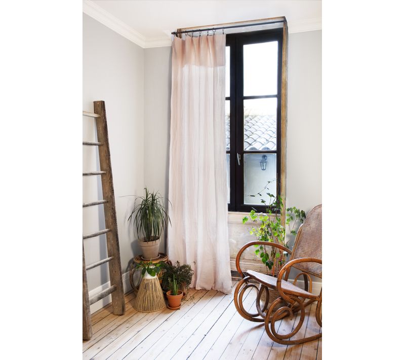Rideau Ajustable + 8 Anneaux Pince – Gaze De Coton – 140 X 300 Cm – Rose – Gaïa