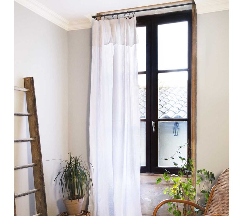 Rideau Ajustable + 8 Anneaux Pince – Gaze De Coton – 140 X 300 Cm – Blanc – Gaïa