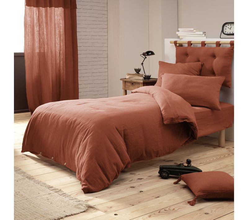 Housse De Couette 140 X 200 Cm – Double Gaze De Coton 125 G/m² – Gaïa Terracotta