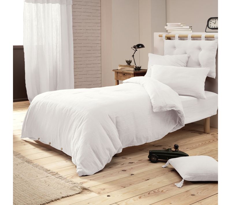 Housse De Couette 140 X 200 Cm – Double Gaze De Coton 125 G/m² – Gaïa Blanc