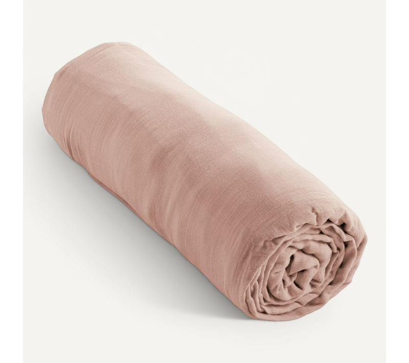 Drap Housse Double Gaze De Coton Rose – 90 X 190 Cm – Bonnet 30 Cm