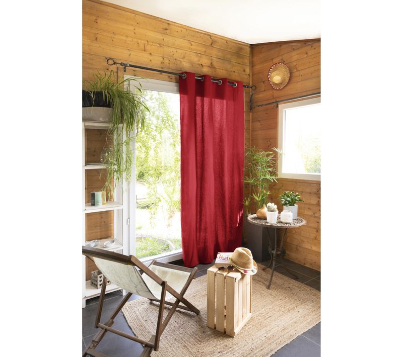 Rideau 100 % Coton Prélavé 140 X 260 Cm – Kala Cerise