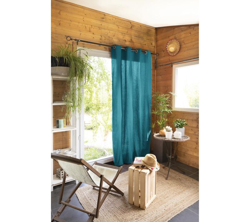 Rideau 100 % Coton Prélavé 140 X 260 Cm – Kala Bleu Paon
