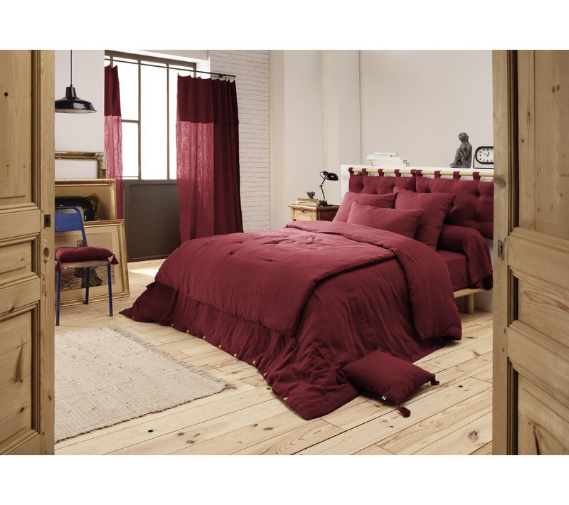 Housse De Couette 260 X 240 Cm – Double Gaze De Coton – Collection Gaïa – Coloris Bordeaux