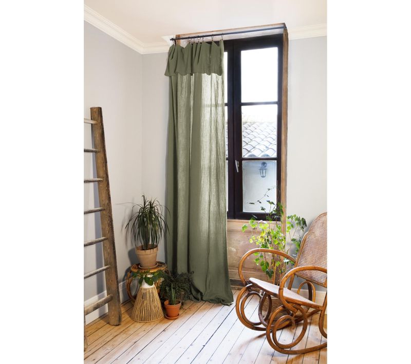 Rideau Ajustable + 8 Anneaux Pince – Gaze De Coton – 140 X 300 Cm – Romarin – Gaïa