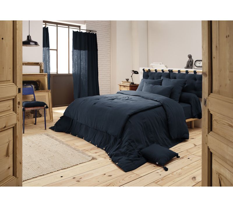 Housse De Couette 260 X 240 Cm – Double Gaze De Coton – Gaïa Minuit