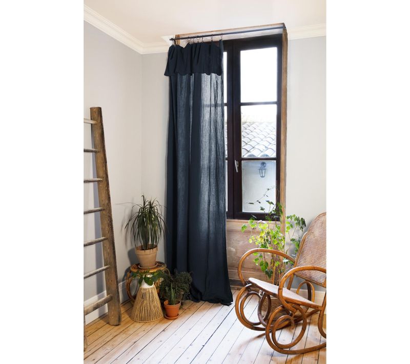 Rideau Ajustable + 8 Anneaux Pince – Gaze De Coton – 140 X 300 Cm – Bleu Foncé – Gaïa