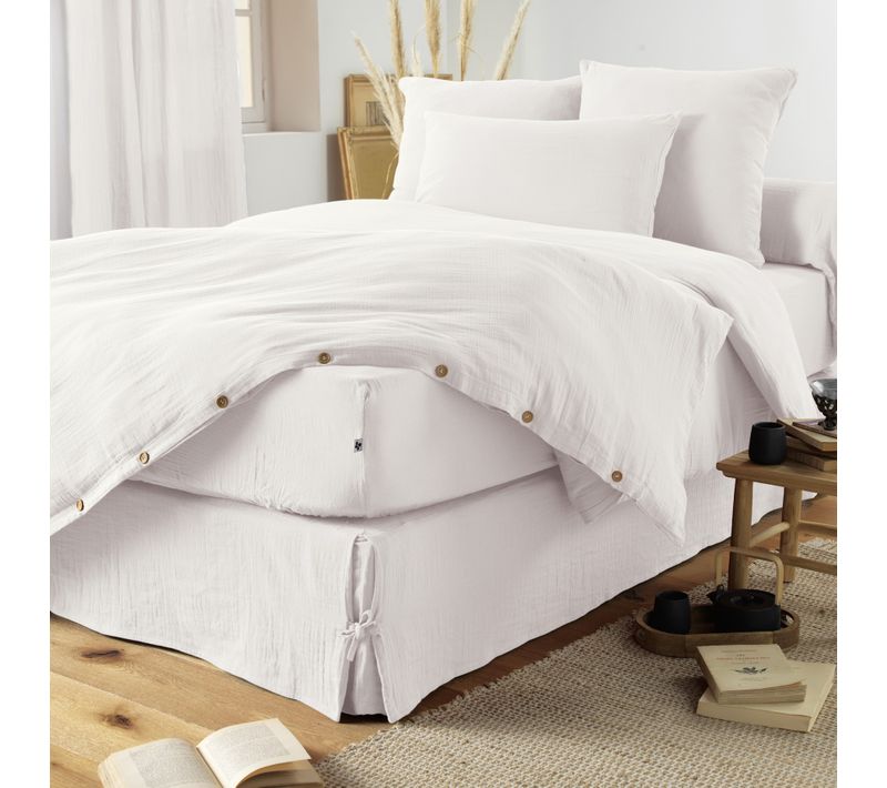 Cache-sommier 140 X 190 Cm – Double Gaze De Coton 125 G/m² – Gaïa Blanc