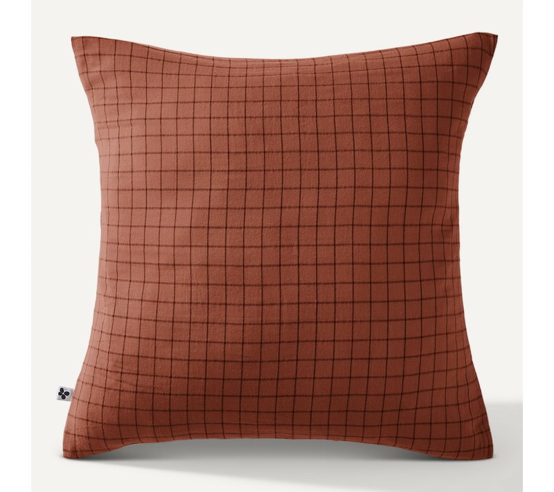 Taie D’oreiller 60 X 60 Cm – Gaze De Coton Tissée – Gaïa Mix – Petits Carreaux Terracotta