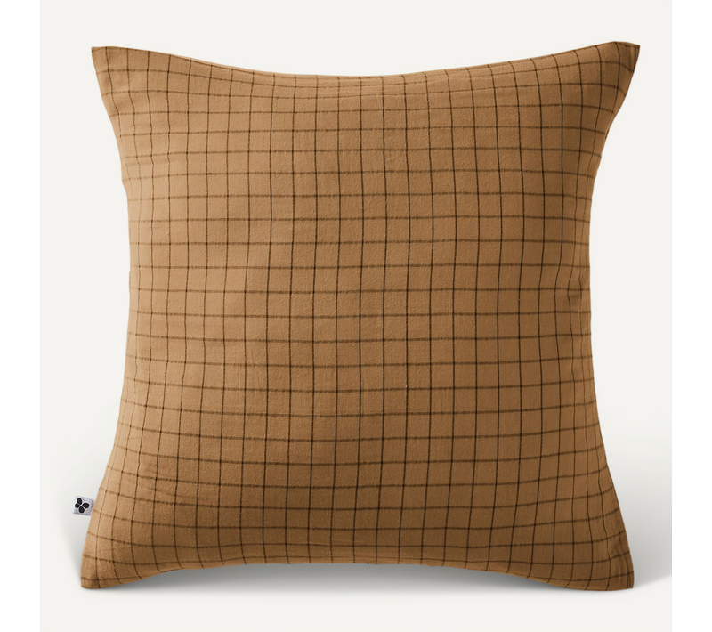 Taie D’oreiller 60 X 60 Cm – Gaze De Coton Tissée – Gaïa Mix – Petits Carreaux Camel