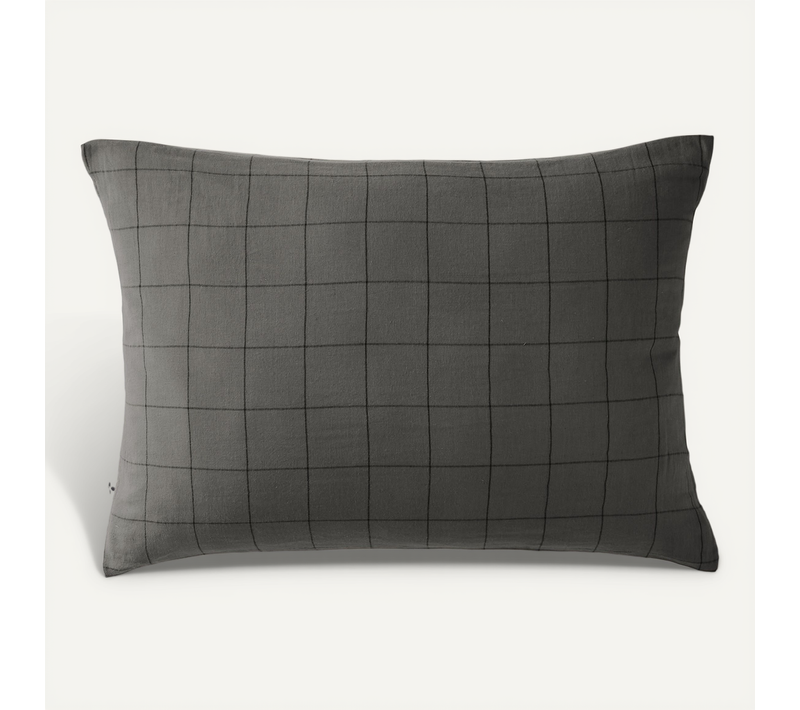 Taie D’oreiller 50 X 70 Cm – Double Gaze De Coton Tissée-teinte Gaïa Match – Granit