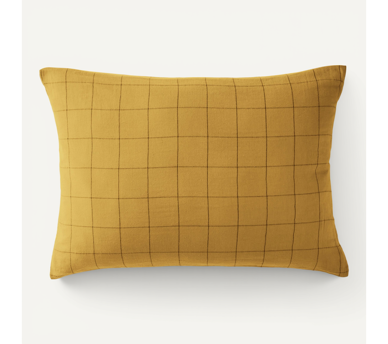 Taie D’oreiller 50 X 70 Cm – Double Gaze De Coton Tissée-teinte Gaïa Match – Safran
