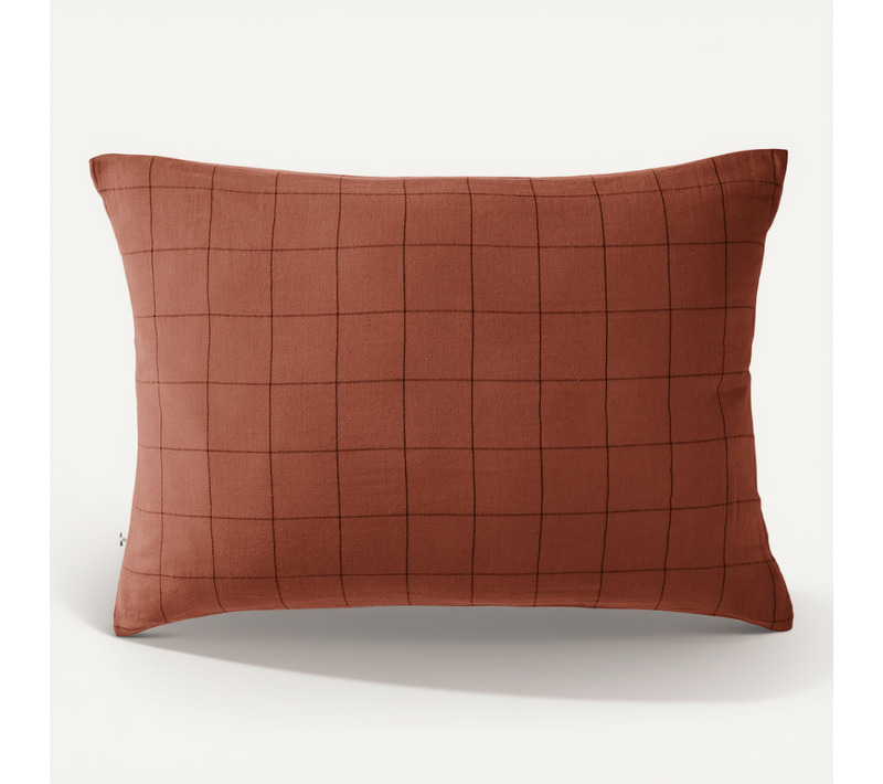 Taie D’oreiller 50 X 70 Cm – Double Gaze De Coton Tissée-teinte Gaïa Match – Terracotta
