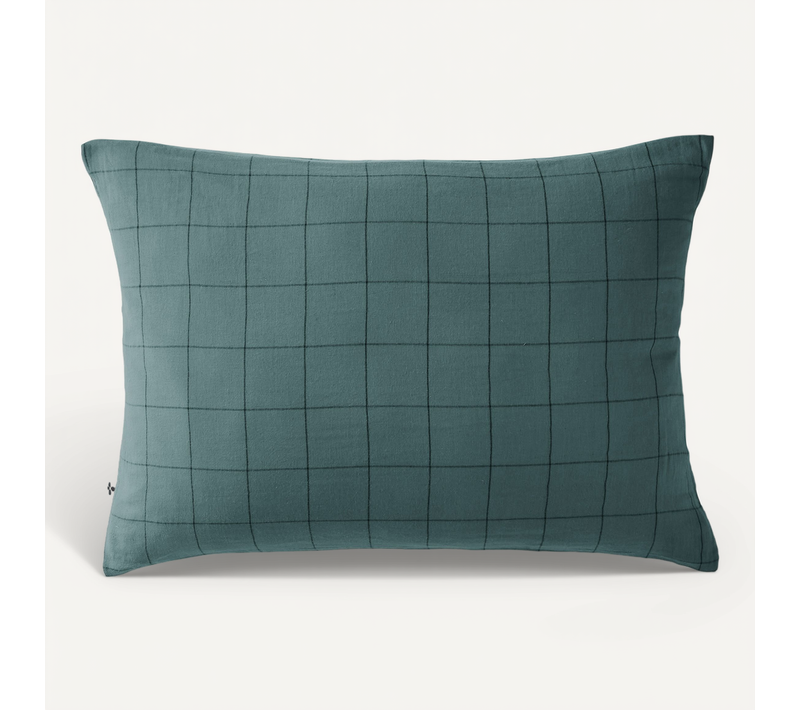 Taie D’oreiller 50 X 70 Cm – Double Gaze De Coton Tissée-teinte Gaïa Match – Bleu Canard