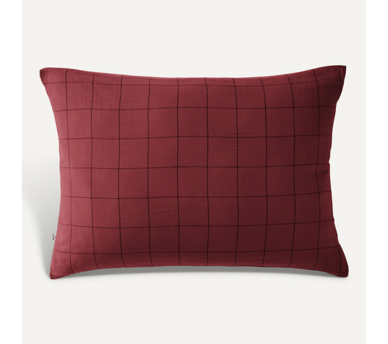 Taie D’oreiller 50 X 70 Cm – Double Gaze De Coton Tissée-teinte Gaïa Match – Bordeaux