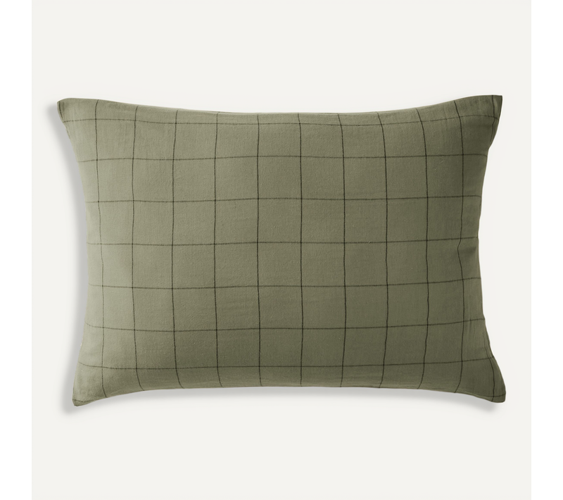 Taie D’oreiller 50 X 70 Cm – Double Gaze De Coton Tissée-teinte Gaïa Match – Romarin