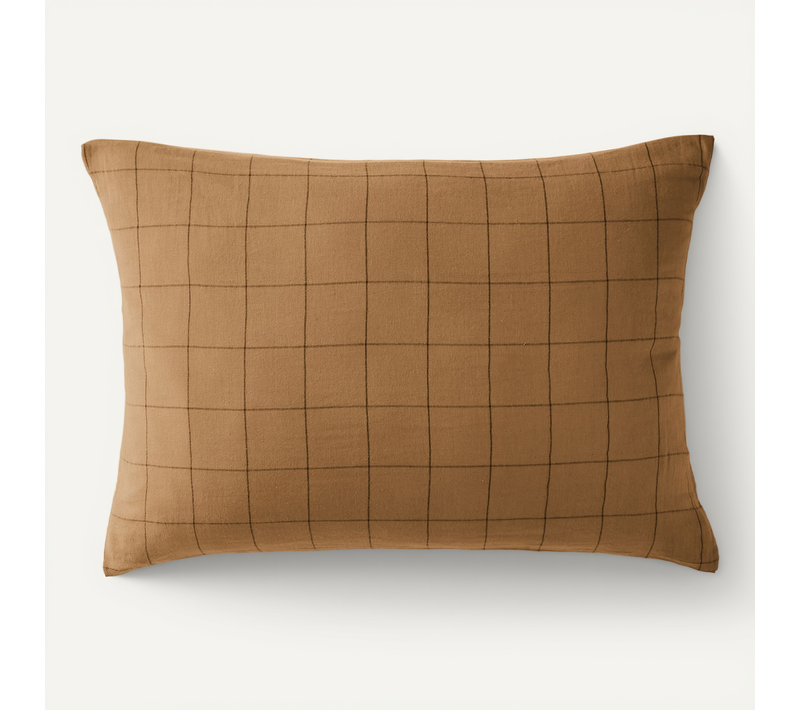 Taie D’oreiller 50 X 70 Cm – Double Gaze De Coton Tissée-teinte Gaïa Match – Camel