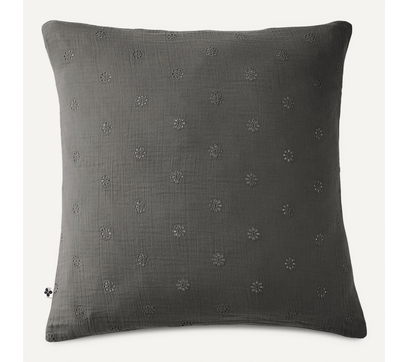 Taie D’oreiller Brodée 60 X 60 Cm – Gaze De Coton – Gaïa Boho Granit