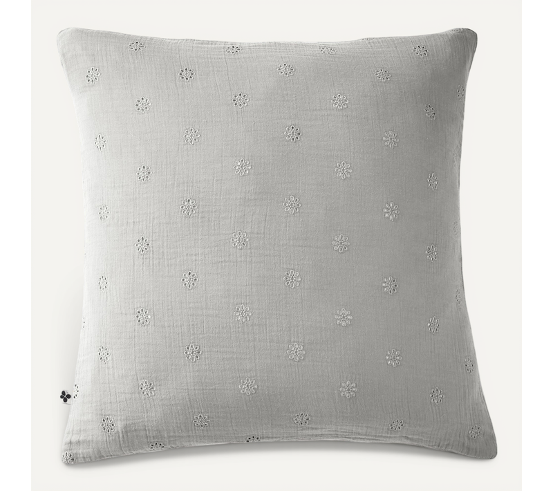 Taie D’oreiller Brodée 60 X 60 Cm – Gaze De Coton – Gaïa Boho Nuage