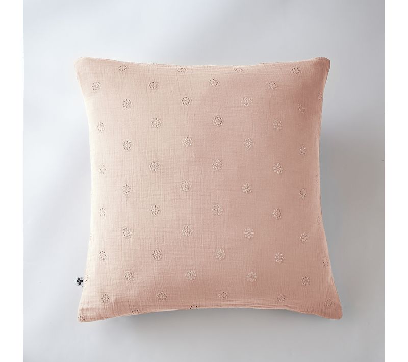 Taie D’oreiller Brodée 60 X 60 Cm – Gaze De Coton – Gaïa Boho Guimauve