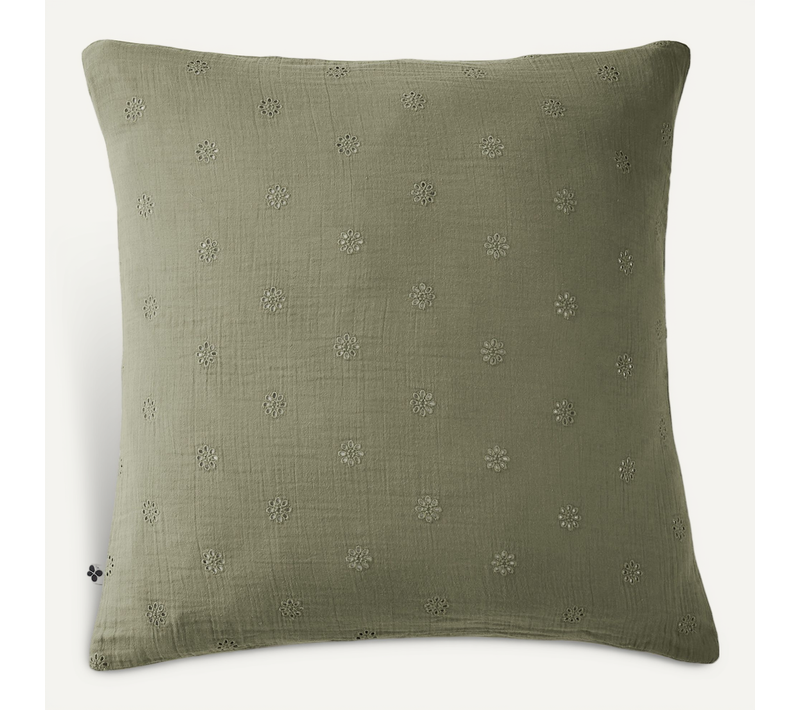 Taie D’oreiller Brodée 60 X 60 Cm – Gaze De Coton – Gaïa Boho Romarin
