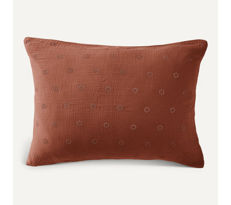 Taie D’oreiller Brodée 50 X 70 Cm – Gaze De Coton – Gaïa Boho Terracotta