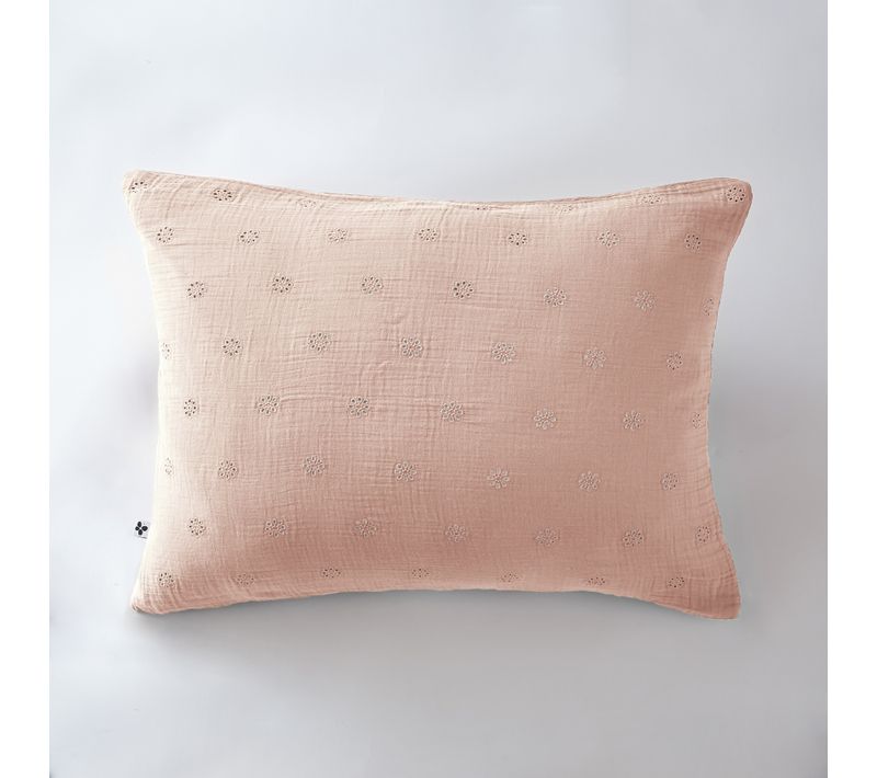 Taie D’oreiller Brodée 50 X 70 Cm – Gaze De Coton – Gaïa Boho Guimauve