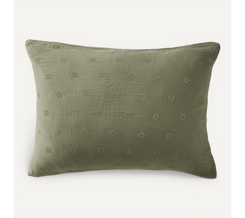Taie D’oreiller Brodée 50 X 70 Cm – Gaze De Coton – Gaïa Boho Romarin