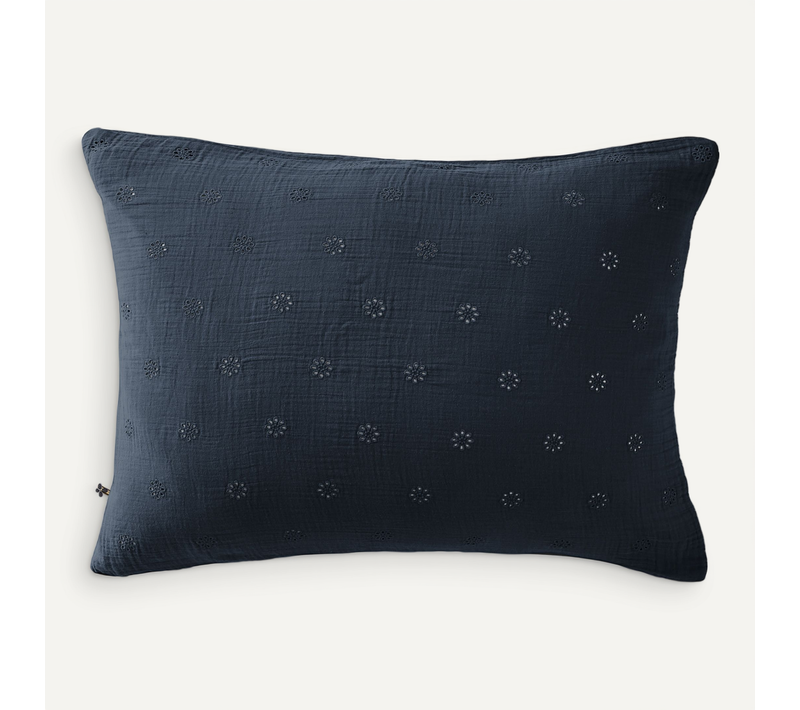 Taie D’oreiller Brodée 50 X 70 Cm – Gaze De Coton – Gaïa Boho Minuit