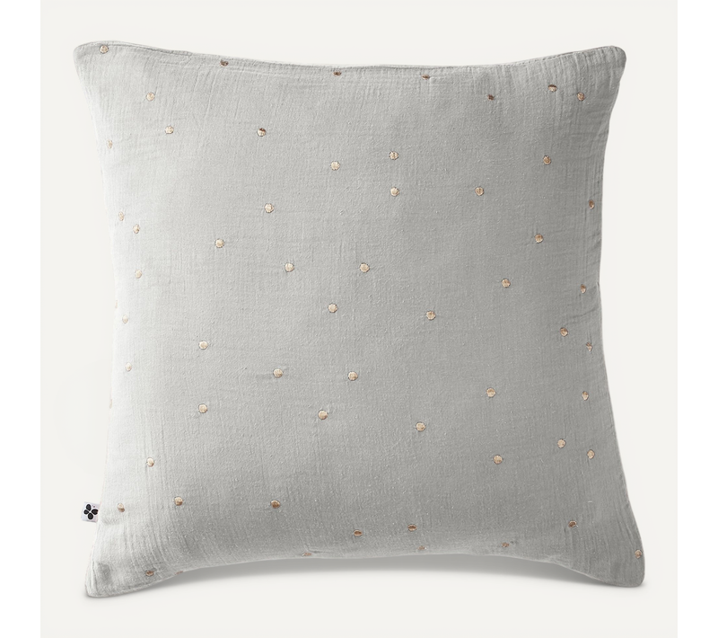 Taie D’oreiller 60 X 60 Cm – Gaze De Coton Brodée Fil Or – Gaïa Chic Nuage