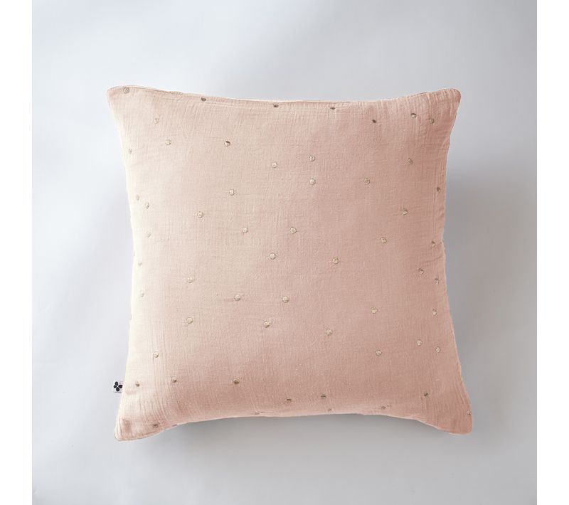 Taie D’oreiller 60 X 60 Cm – Gaze De Coton Brodée Fil Or – Gaïa Chic Guimauve