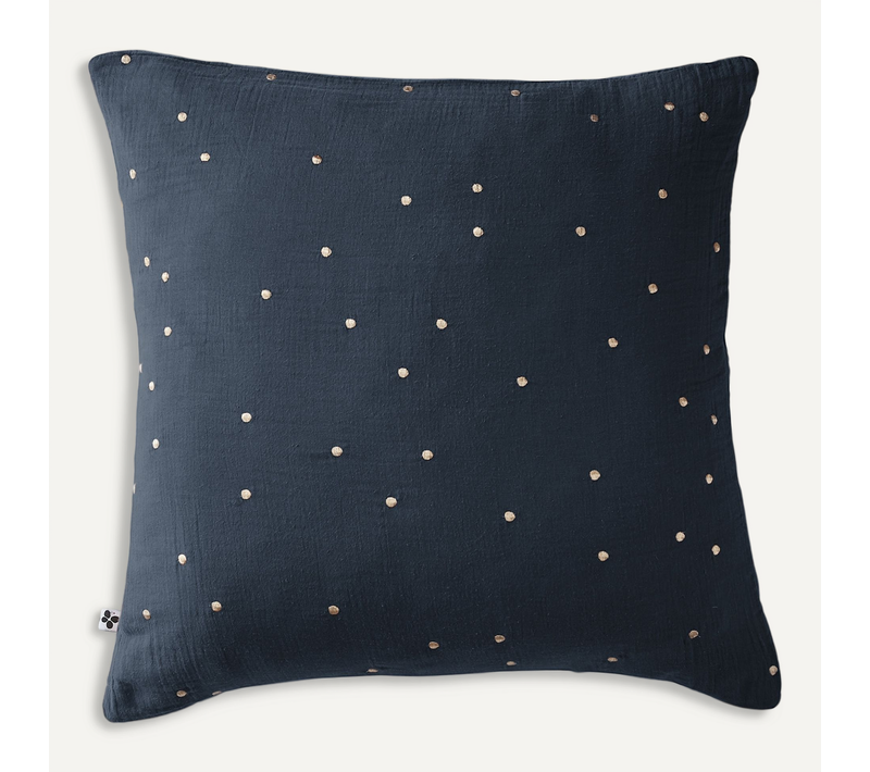 Taie D’oreiller 60 X 60 Cm – Gaze De Coton Brodée Fil Or – Gaïa Chic Minuit