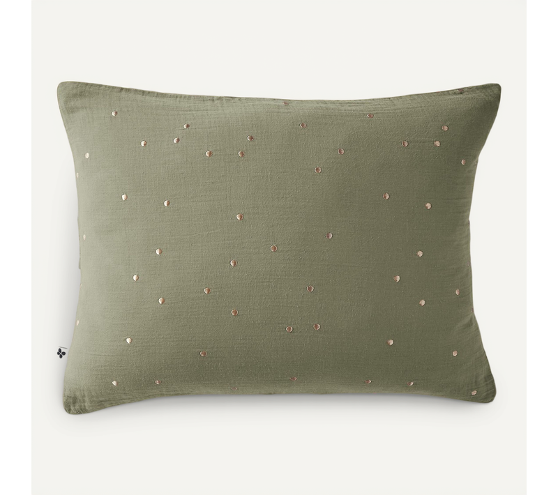 Taie D’oreiller 50 X 70 Cm – Gaze De Coton Brodée Fil Or – Gaïa Chic Romarin